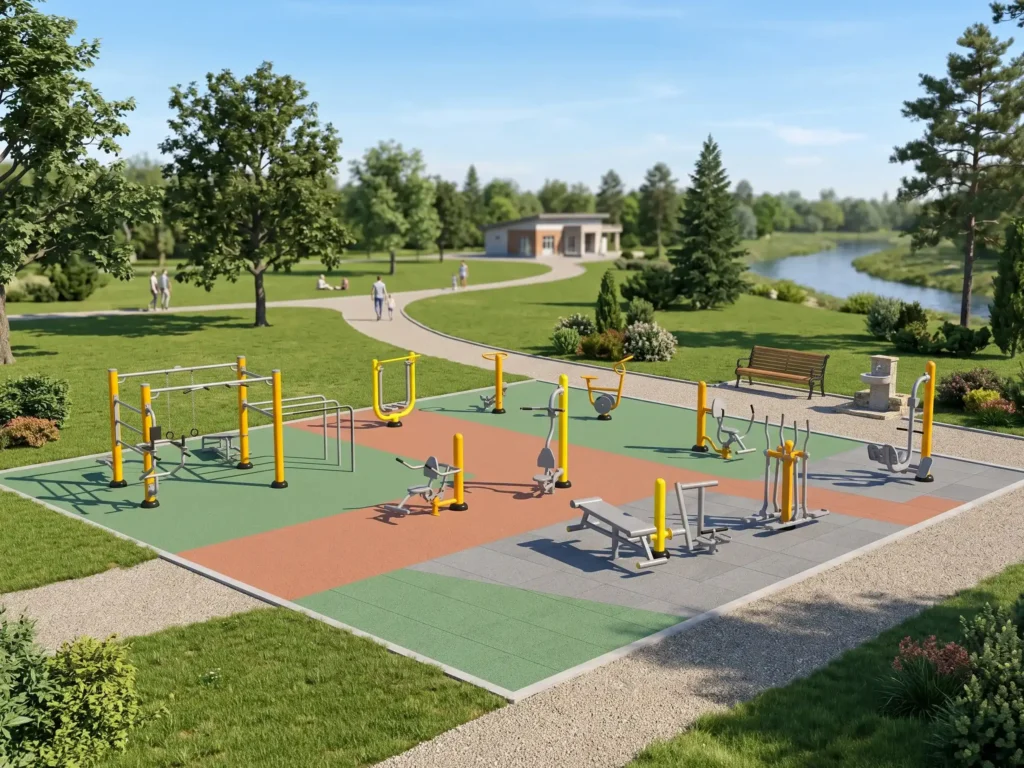 GEA - PACCHETTO FITNESS GOLD 1 Pacchetto Gold per area fitness outdoor con attrezzature multifunzione certificate installato in un parco pubblico